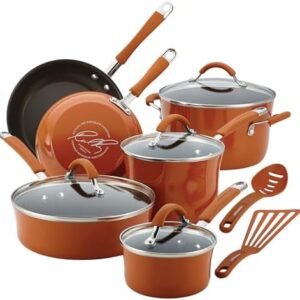 Rachael Ray Cucina Nonstick Cookware Pots and Pans Set, 12 Piece, Pumpkin Orange
